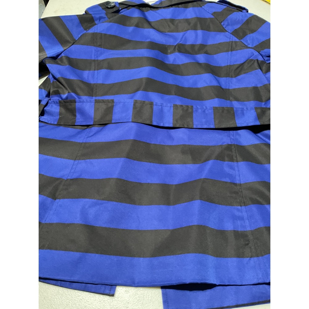 Cynthia Rowley Blue Black Stripe Trench Coat Women's Size L Double Breasted - Picture 9 of 9